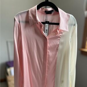 Alice + Olivia Two-Tone Satin Shirt (New with Tags) Medium